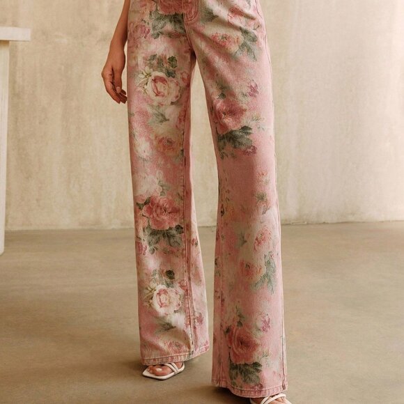 Pink Casual Women's Printed Jeans - Picture 5 of 7